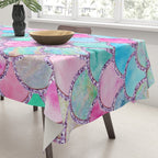 Colorful Pink and Blue Watercolor Trendy Glitter Mermaid Scales  Tablecloth Gallery Image 3
