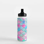 Colorful Pink and Blue Watercolor Trendy Glitter Mermaid Scales  Water Bottle Gallery Image 2