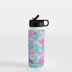 Colorful Pink and Blue Watercolor Trendy Glitter Mermaid Scales  Water Bottle Gallery Image 1