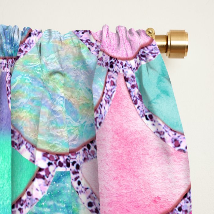 Colorful Pink and Blue Watercolor Trendy Glitter Mermaid Scales  Window Curtain Gallery Image 2