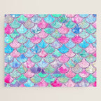 Colorful Pink and Blue Watercolor Trendy Glitter Mermaid Scales  Jigsaw Puzzle Gallery Image 1