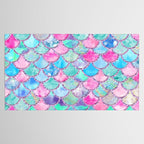 Colorful Pink and Blue Watercolor Trendy Glitter Mermaid Scales  Tablecloth Gallery Image 2