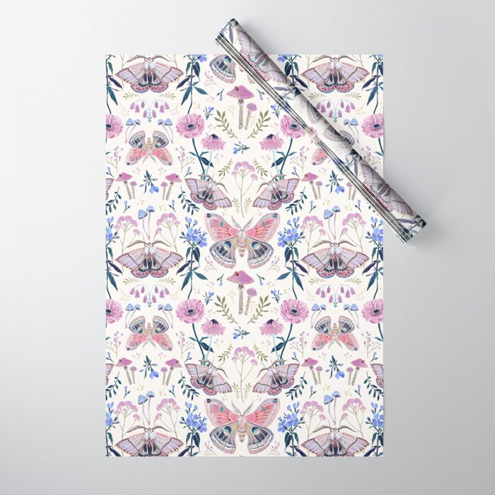 Lilac Butterfly and Flowers Wrapping Paper Gallery Image 1