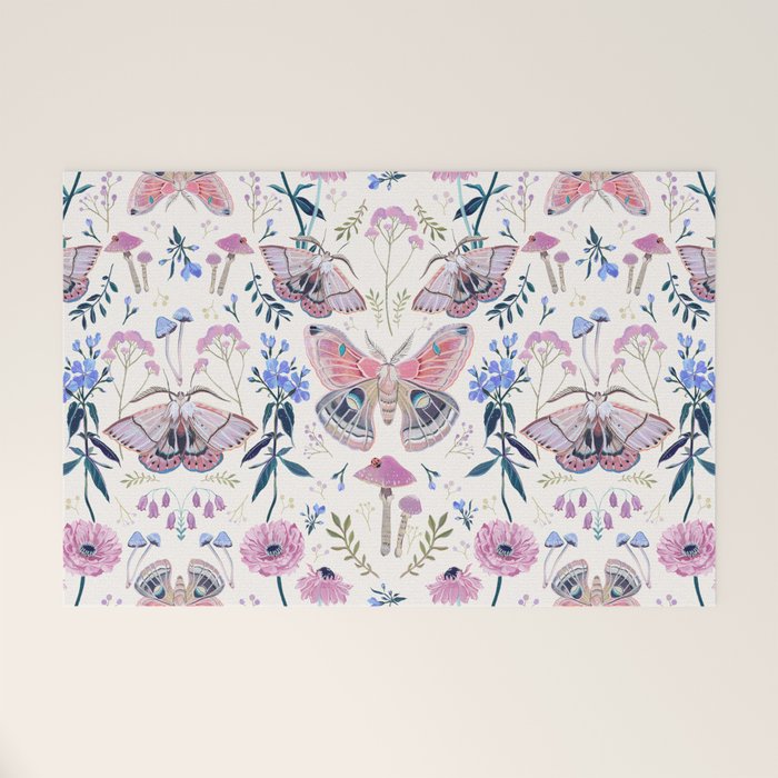 Lilac Butterfly and Flowers Welcome Mat Gallery Image 1