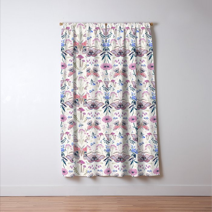 Lilac Butterfly and Flowers Window Curtain Gallery Image 3