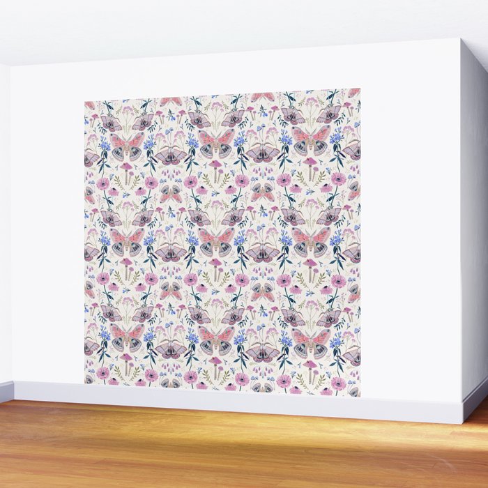 Lilac Butterfly and Flowers Wall Mural Gallery Image 2
