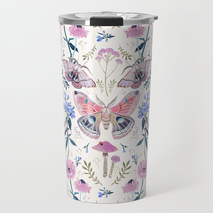 Lilac Butterfly and Flowers Travel Mug