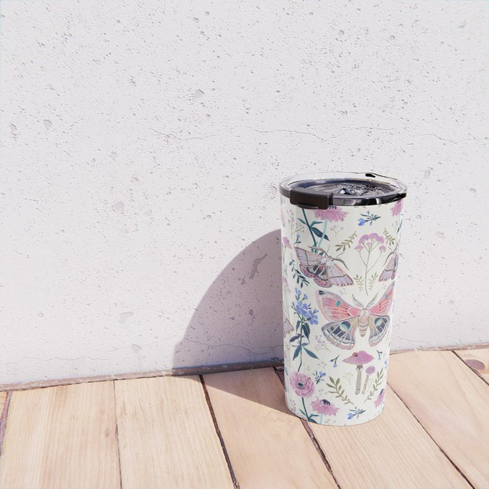 Lilac Butterfly and Flowers Travel Mug Gallery Image 4