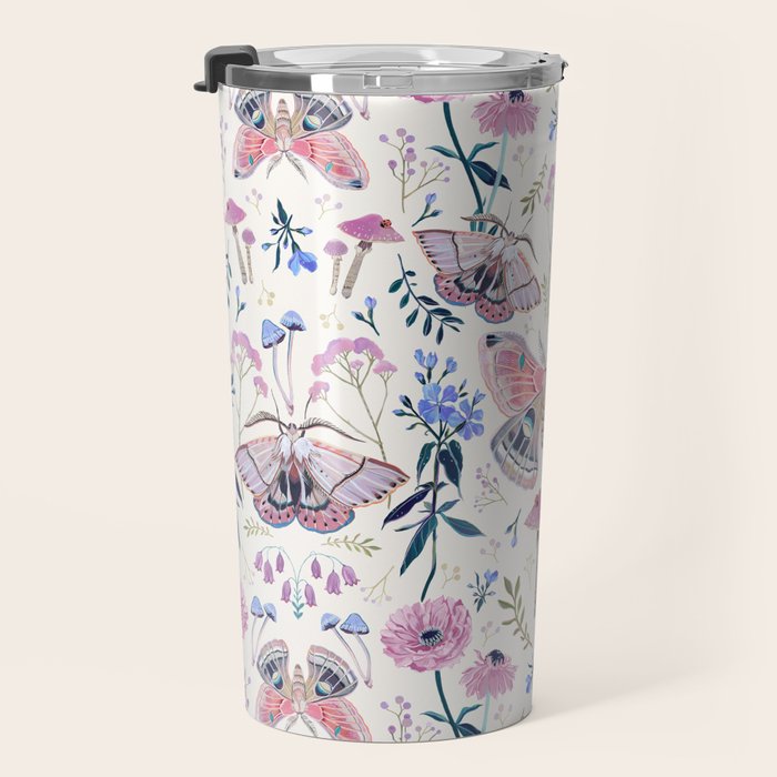 Lilac Butterfly and Flowers Travel Mug Gallery Image 3