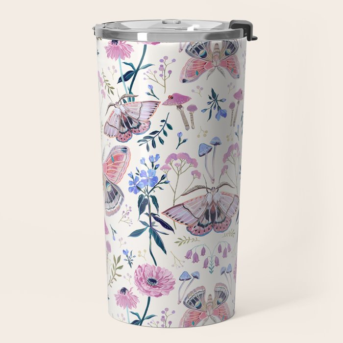 Lilac Butterfly and Flowers Travel Mug Gallery Image 2