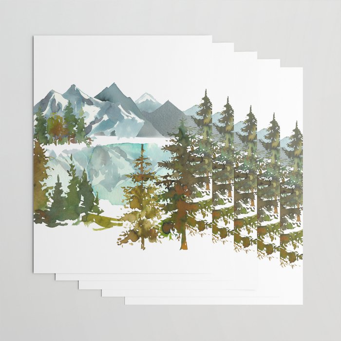Forest green teal blue watercolor hand painted landscape Wrapping Paper Gallery Image 3