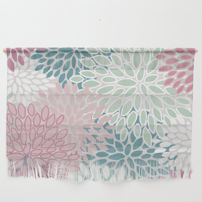 Floral Blooms, Soft Pink, Green and Teal, Design Prints Wall Hanging Gallery Image 1