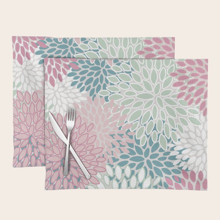 Floral Blooms, Soft Pink, Green and Teal, Design Prints Placemat Gallery Image 1