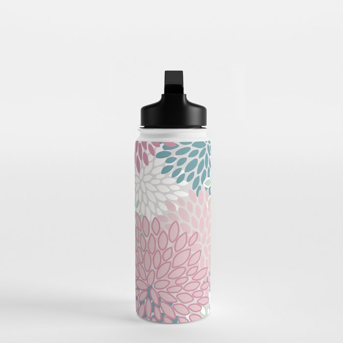 Floral Blooms, Soft Pink, Green and Teal, Design Prints Water Bottle Gallery Image 3