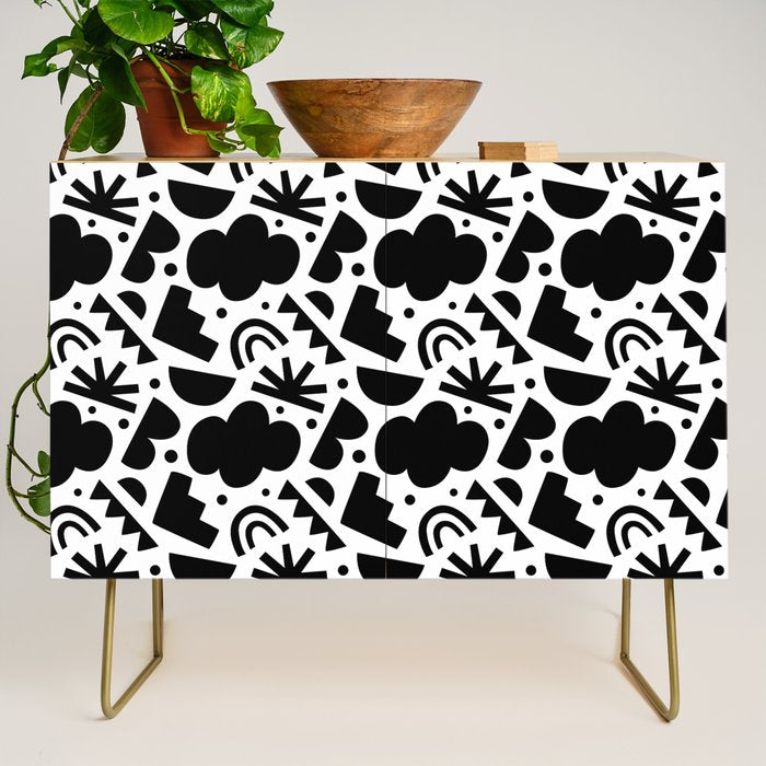 Black and white organic shape art pattern Credenza Gallery Image 1