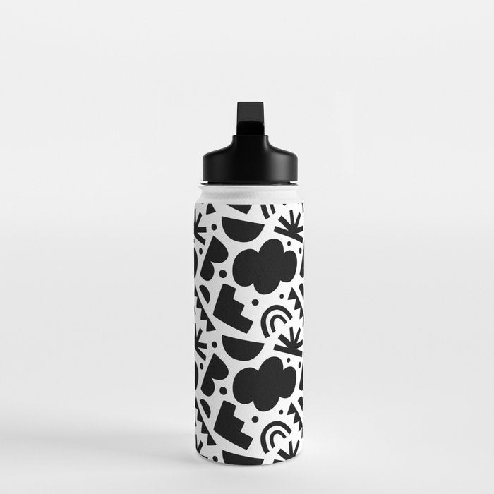 Black and white organic shape art pattern Water Bottle Gallery Image 3