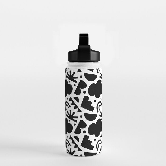 Black and white organic shape art pattern Water Bottle Gallery Image 2