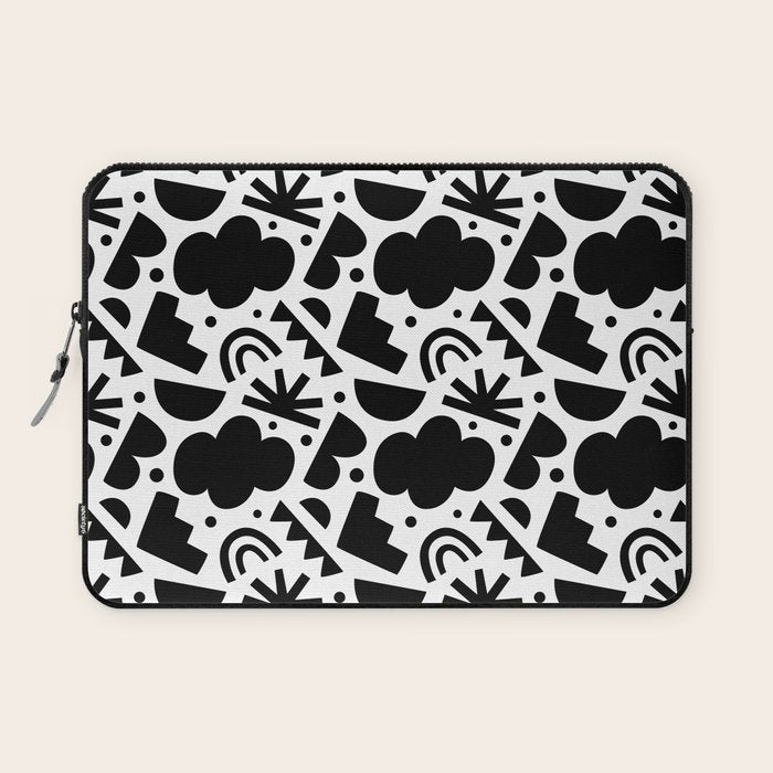 Black and white organic shape art pattern Laptop Sleeve Gallery Image 1