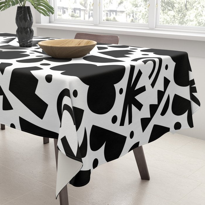 Black and white organic shape art pattern Tablecloth Gallery Image 3