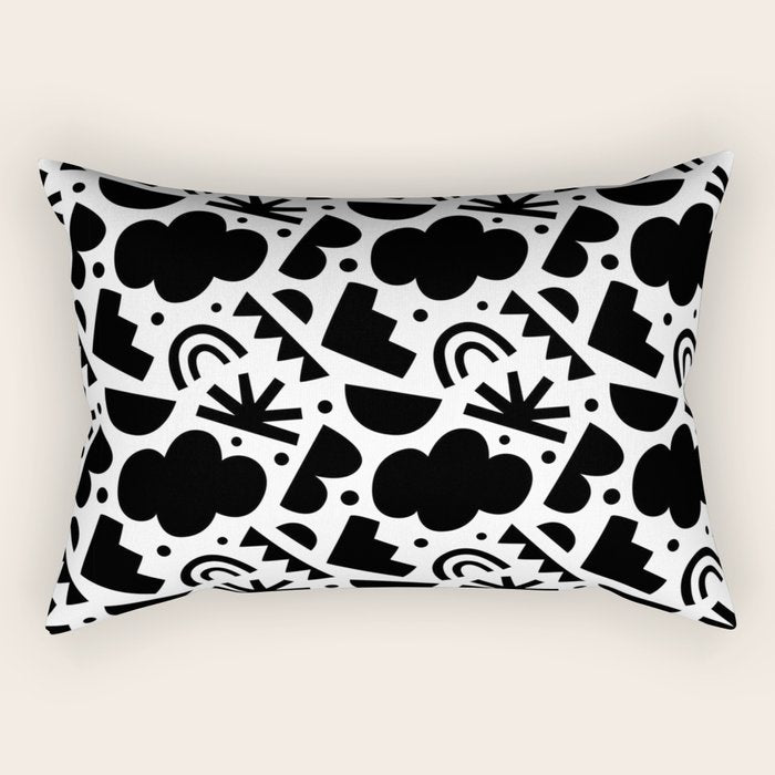 Black and white organic shape art pattern Rectangular Pillow Gallery Image 2