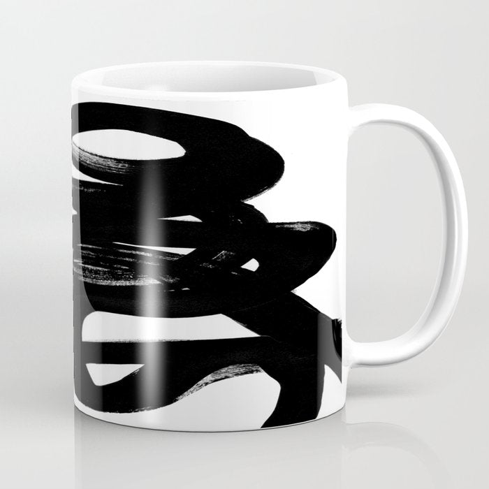 Swirl Black & White Minimalist Abstract Mid century Ink Art Dark Brush Strokes Coffee Mug Gallery Image 1