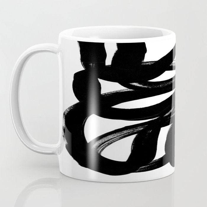 Swirl Black & White Minimalist Abstract Mid century Ink Art Dark Brush Strokes Coffee Mug Gallery Image 3