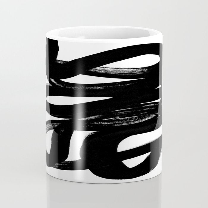Swirl Black & White Minimalist Abstract Mid century Ink Art Dark Brush Strokes Coffee Mug Gallery Image 4