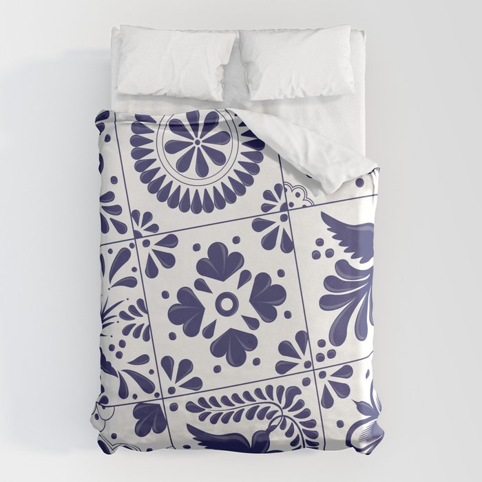 Mexican Talavera Blue Tiles Pattern by Akbaly Duvet Cover Gallery Image 1