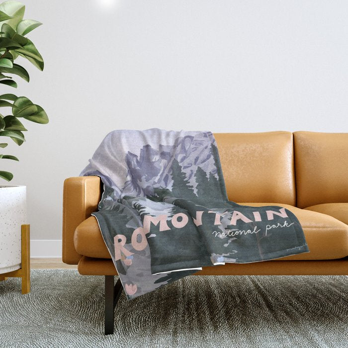 Rocky Mountain National Park Poster, Colorado, USA, Denver, Rocky Mountains, National Parks Throw Blanket Gallery Image 1