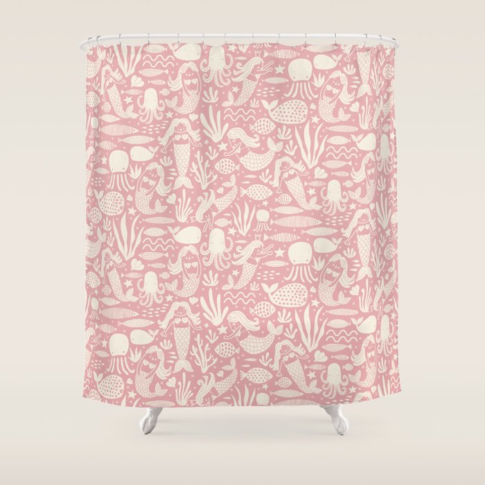 Underwater Fairytale Ocean Fish Mermaid Pattern Rose Pink Shower Curtain Gallery Image 1