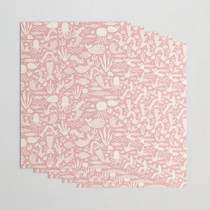 Underwater Fairytale Ocean Fish Mermaid Pattern Rose Pink Wrapping Paper Gallery Image 3