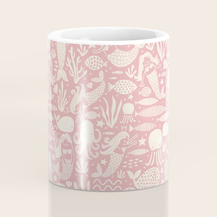 Underwater Fairytale Ocean Fish Mermaid Pattern Rose Pink Coffee Mug Gallery Image 4