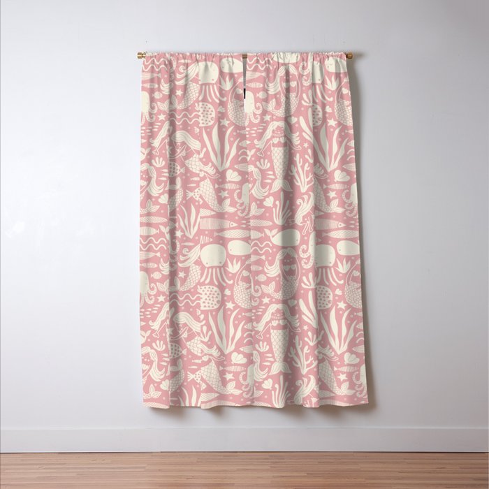 Underwater Fairytale Ocean Fish Mermaid Pattern Rose Pink Window Curtain Gallery Image 3