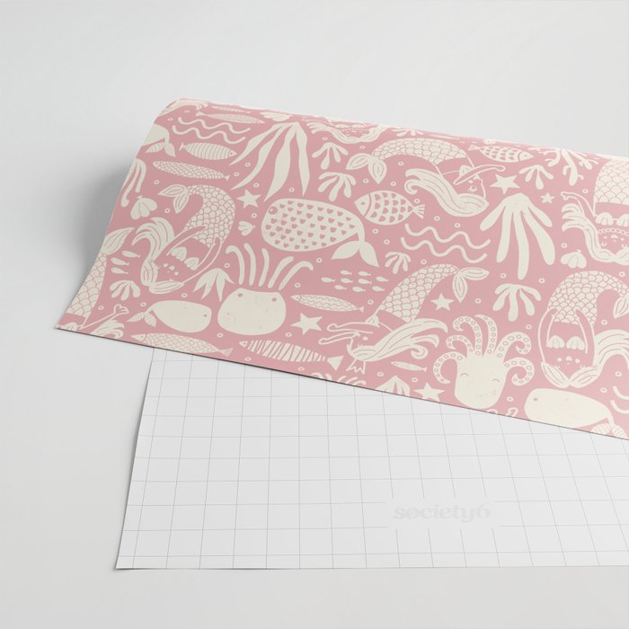 Underwater Fairytale Ocean Fish Mermaid Pattern Rose Pink Wrapping Paper Gallery Image 2