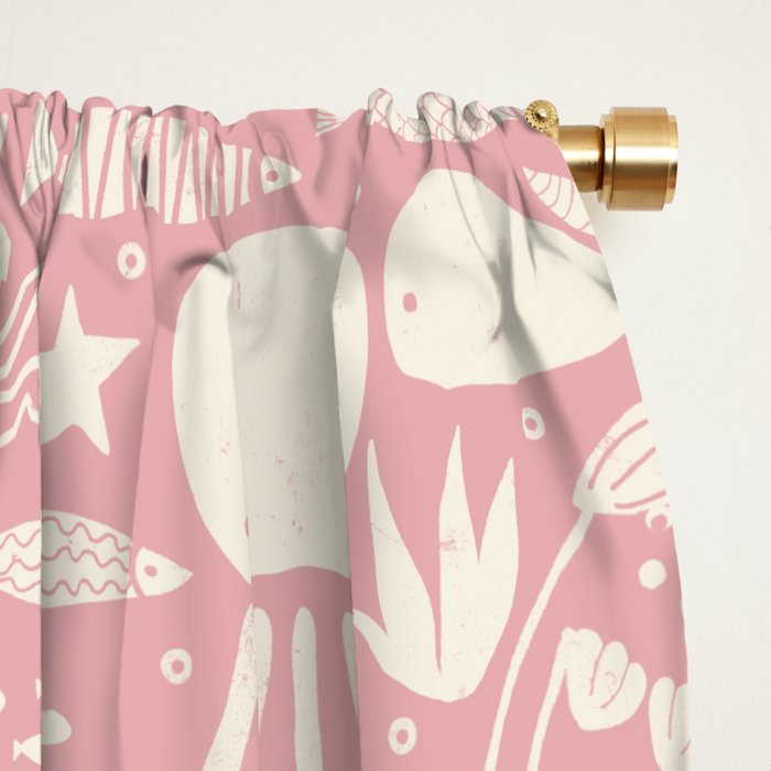 Underwater Fairytale Ocean Fish Mermaid Pattern Rose Pink Window Curtain Gallery Image 2