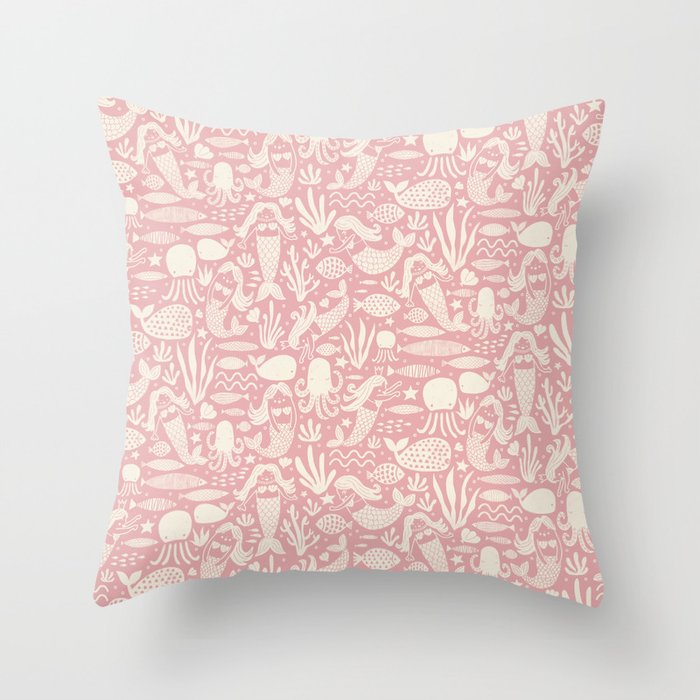 Underwater Fairytale Ocean Fish Mermaid Pattern Rose Pink Throw Pillow Gallery Image 6