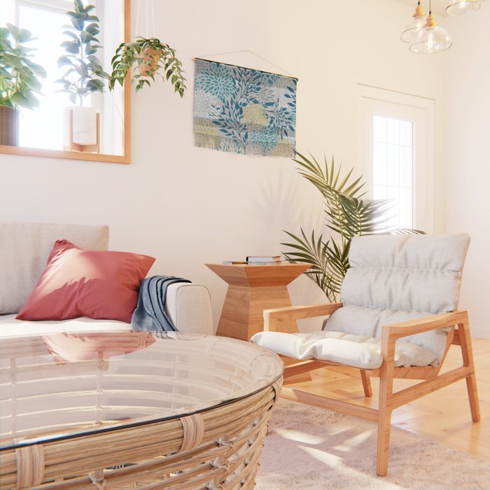 Garden Florals, Yellow, Teal, Gray Wall Hanging Gallery Image 2