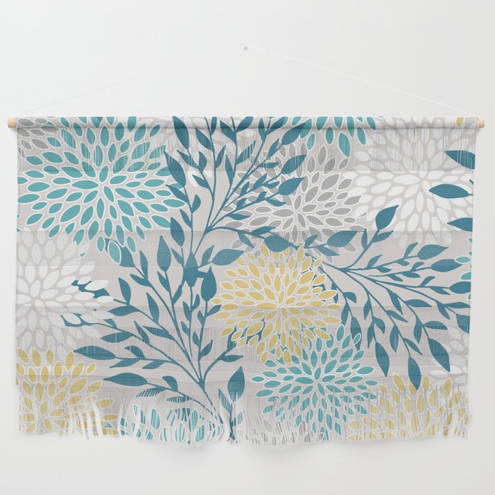 Garden Florals, Yellow, Teal, Gray Wall Hanging Gallery Image 1