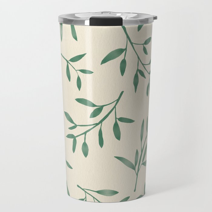 Leaf Pattern Watercolor - Green Travel Mug Gallery Image 1