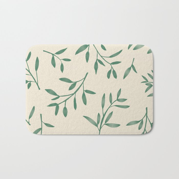 Leaf Pattern Watercolor - Green Bath Mat Gallery Image 1