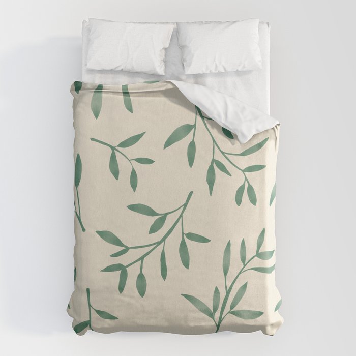 Leaf Pattern Watercolor - Green Duvet Cover Gallery Image 6
