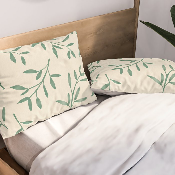 Leaf Pattern Watercolor - Green Pillow Sham Gallery Image 2