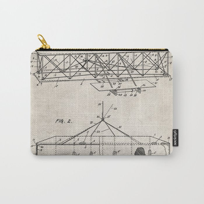 Wright Brother's Airplane Patent - Aviation History Art - Antique Carry All Pouch Gallery Image 1