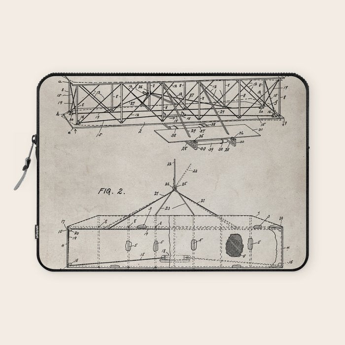 Wright Brother's Airplane Patent - Aviation History Art - Antique Laptop Sleeve Gallery Image 1