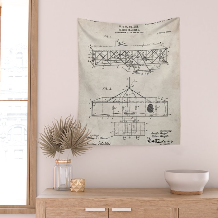 Wright Brother's Airplane Patent - Aviation History Art - Antique Wall Tapestry Gallery Image 2
