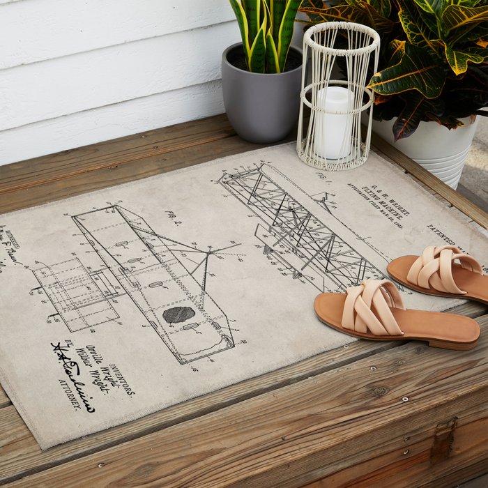 Wright Brother's Airplane Patent - Aviation History Art - Antique Outdoor Rug Gallery Image 2