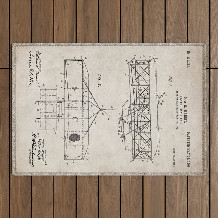 Wright Brother's Airplane Patent - Aviation History Art - Antique Outdoor Rug Gallery Image 1