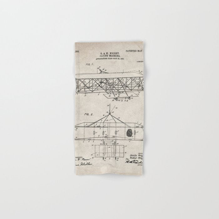 Wright Brother's Airplane Patent - Aviation History Art - Antique Towels Gallery Image 1