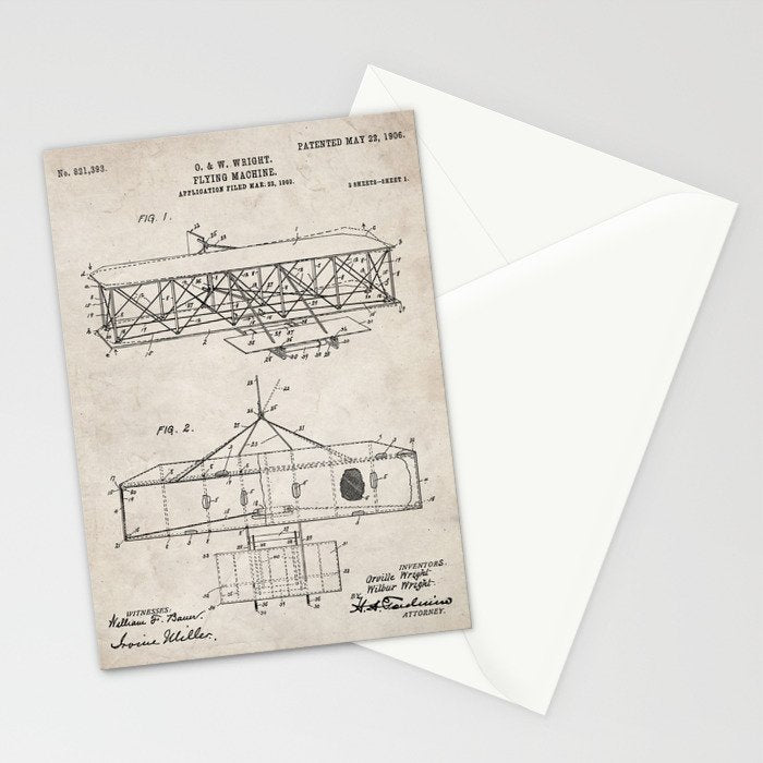Wright Brother's Airplane Patent - Aviation History Art - Antique Stationery Card Gallery Image 2