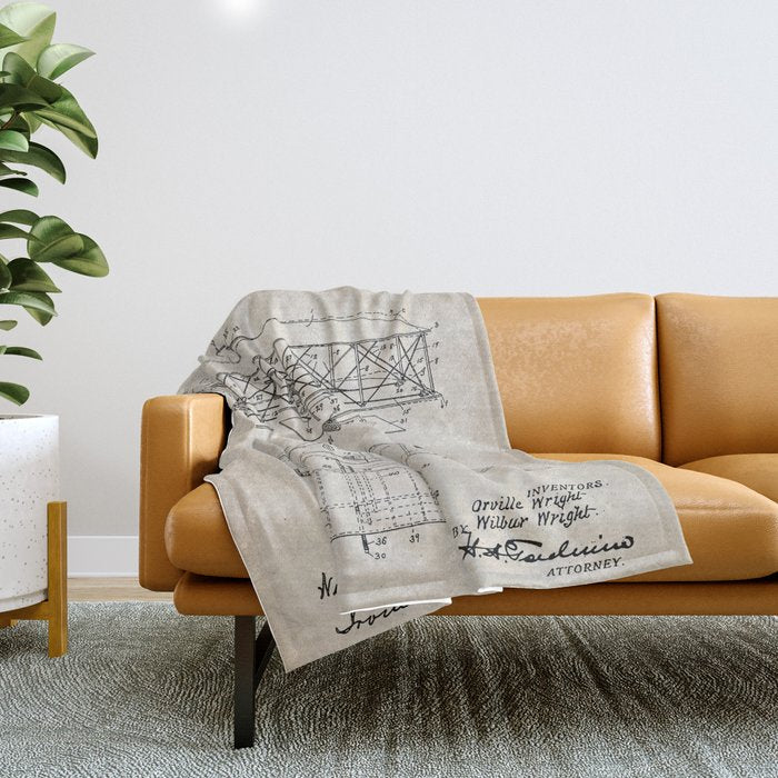 Wright Brother's Airplane Patent - Aviation History Art - Antique Throw Blanket Gallery Image 1
